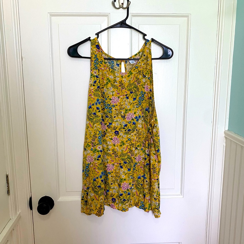 Old Navy Yellow Floral High-Neck Tank Top | XL